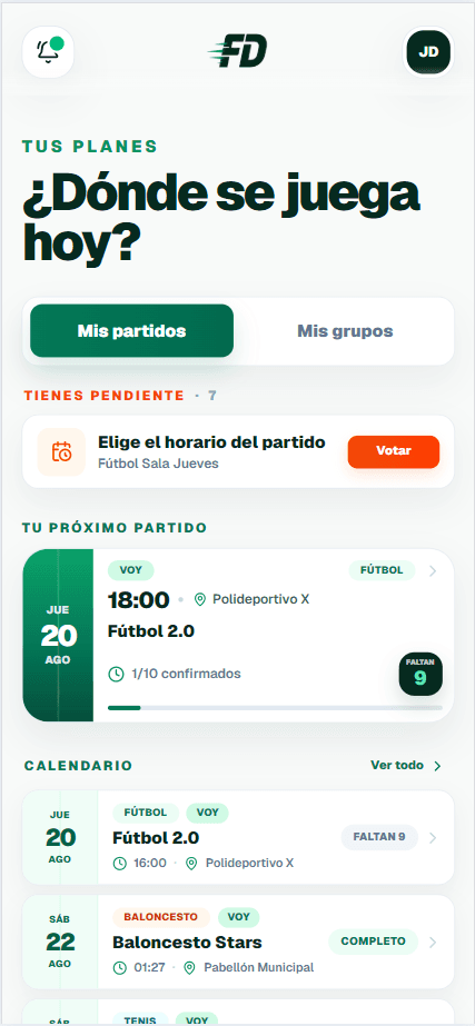 Próximos partidos, pendientes y calendario en Faltan Dos