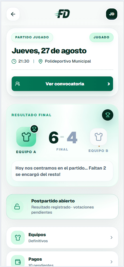 Postpartido con resultado final seis a cuatro
